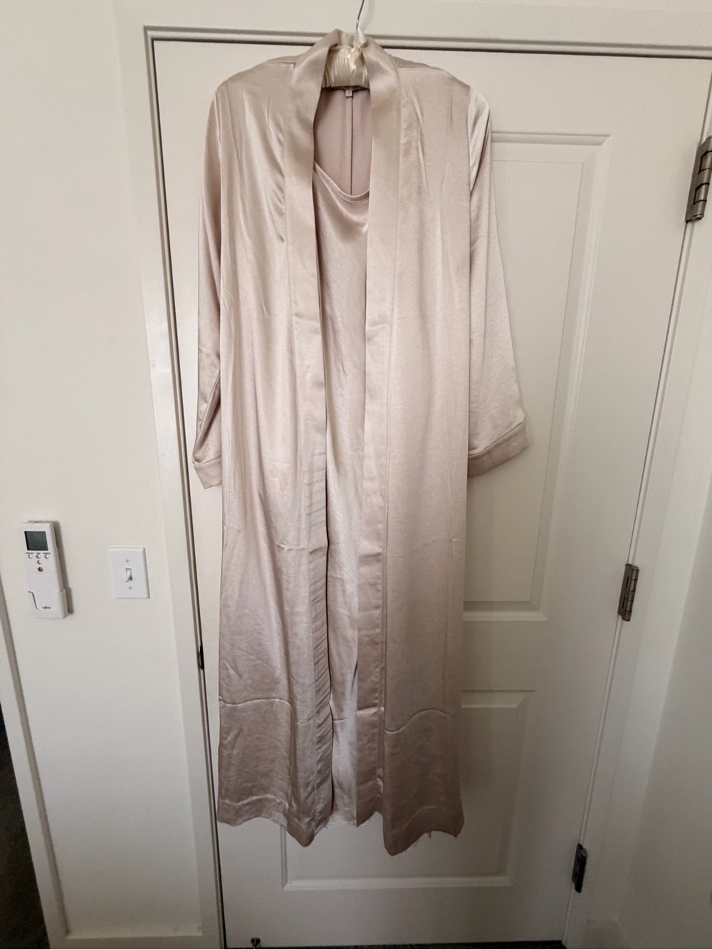 Long Satin Sleep Robe in Ivory - Luxurious Lounge Wrap